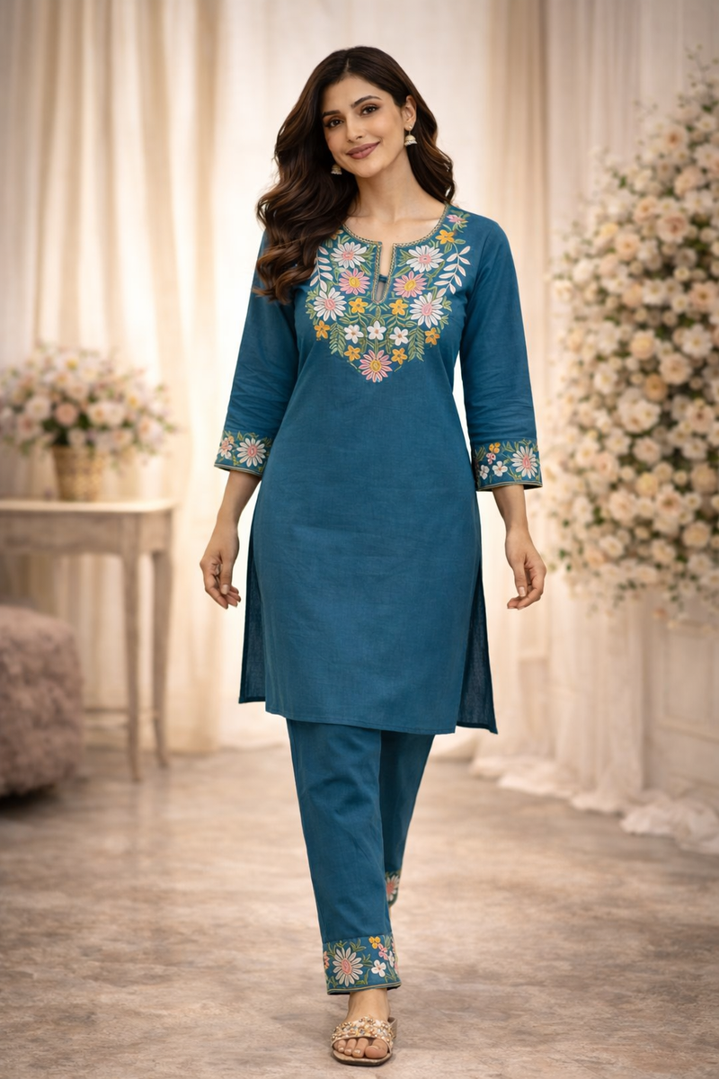 Floral Embroidered Ethnic Co-ord Set