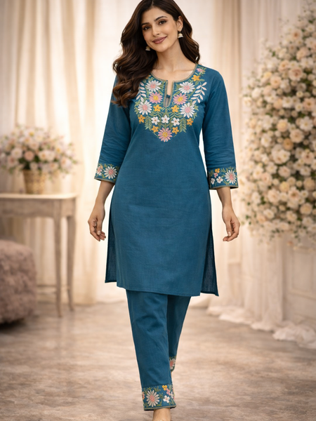 Floral Embroidered Ethnic Co-ord Set