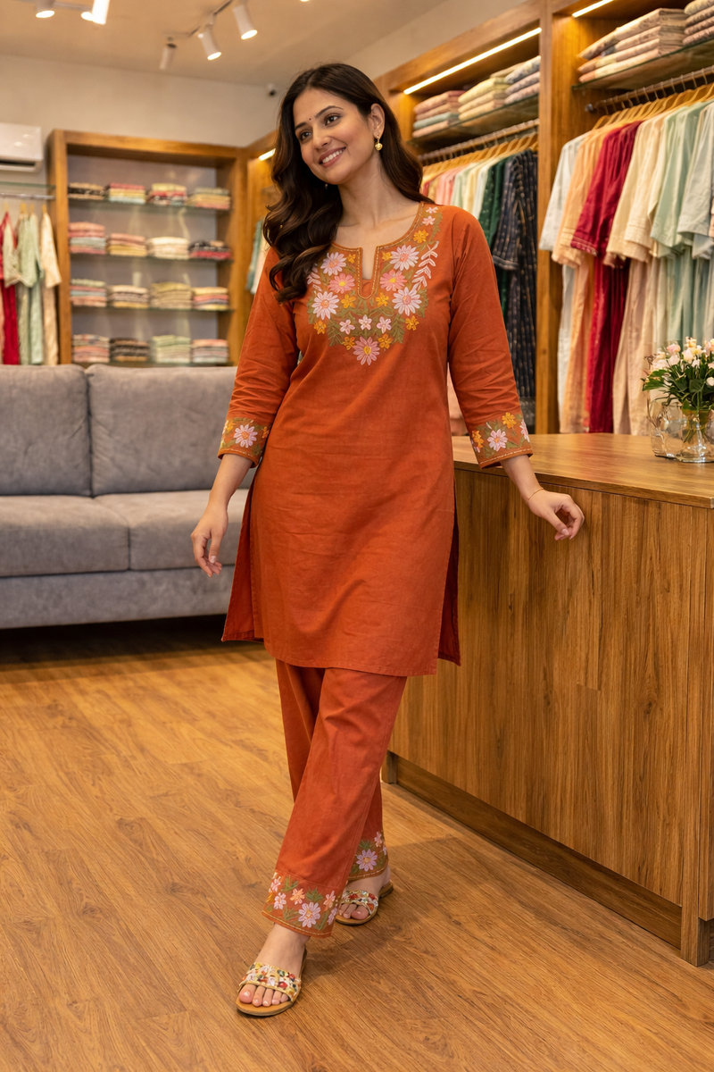 Floral Embroidered Ethnic Co-ord Set