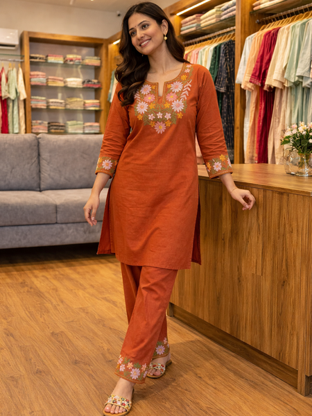 Floral Embroidered Ethnic Co-ord Set