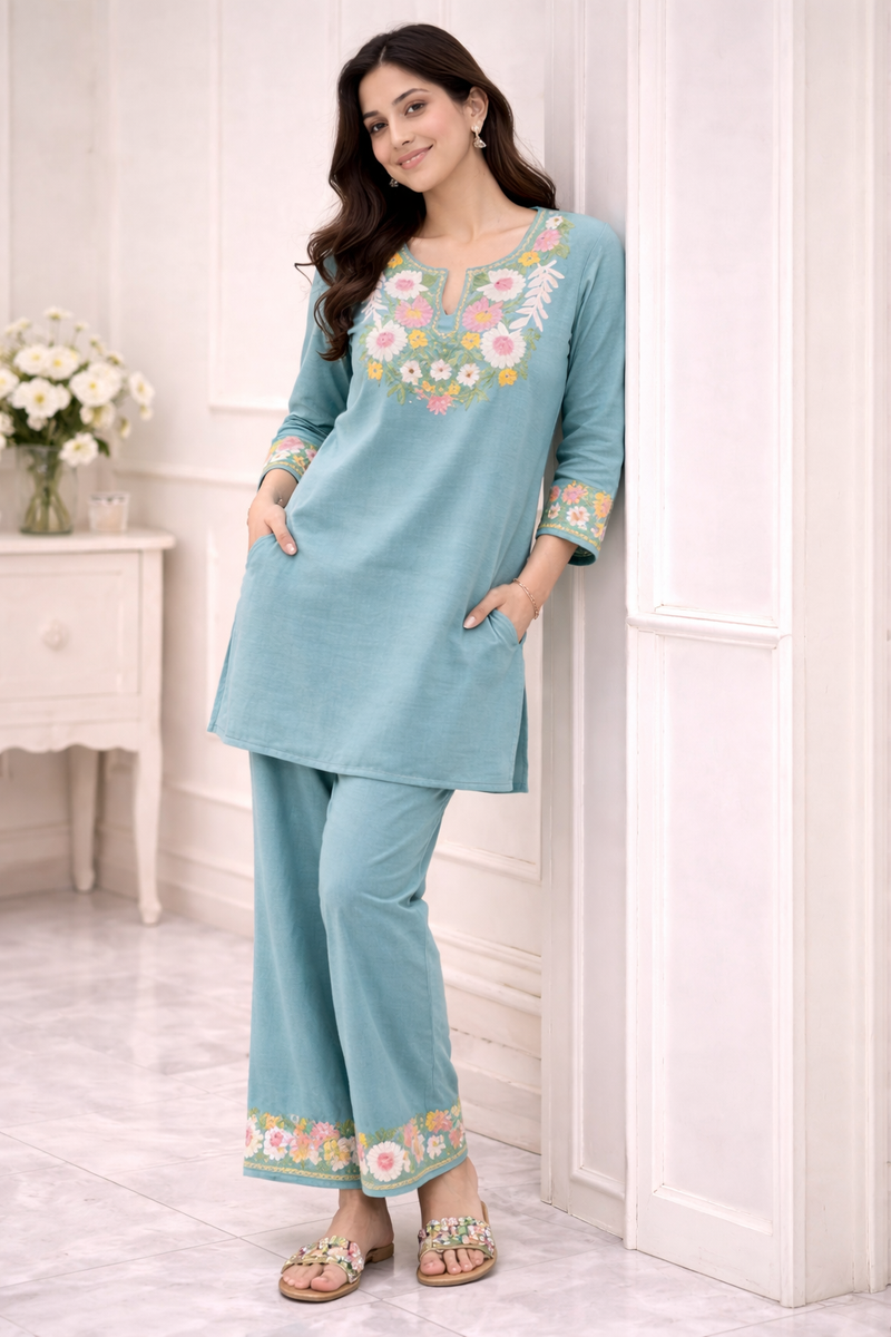 Floral Embroidered Ethnic Co-ord Set