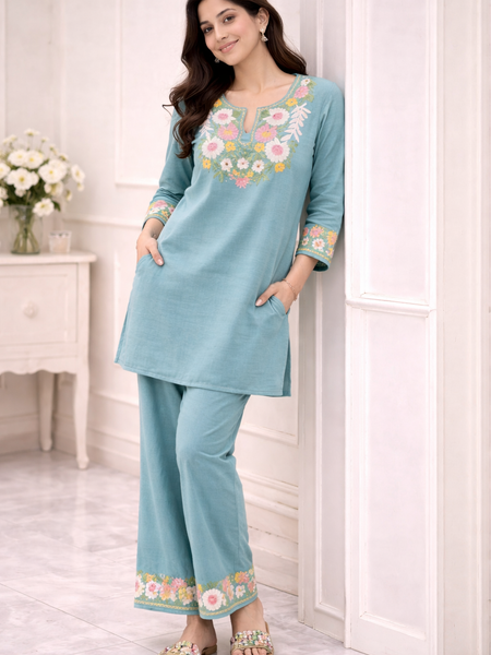 Floral Embroidered Ethnic Co-ord Set
