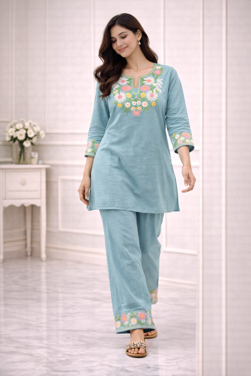 Floral Embroidered Ethnic Co-ord Set