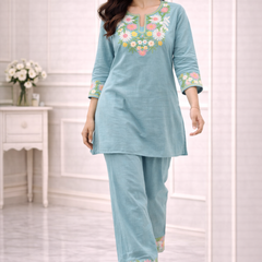 Floral Embroidered Ethnic Co-ord Set