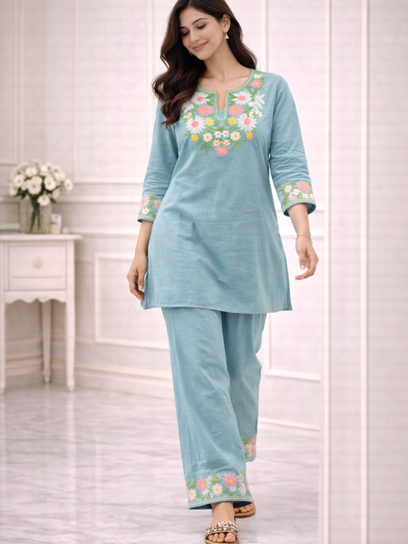 Floral Embroidered Ethnic Co-ord Set