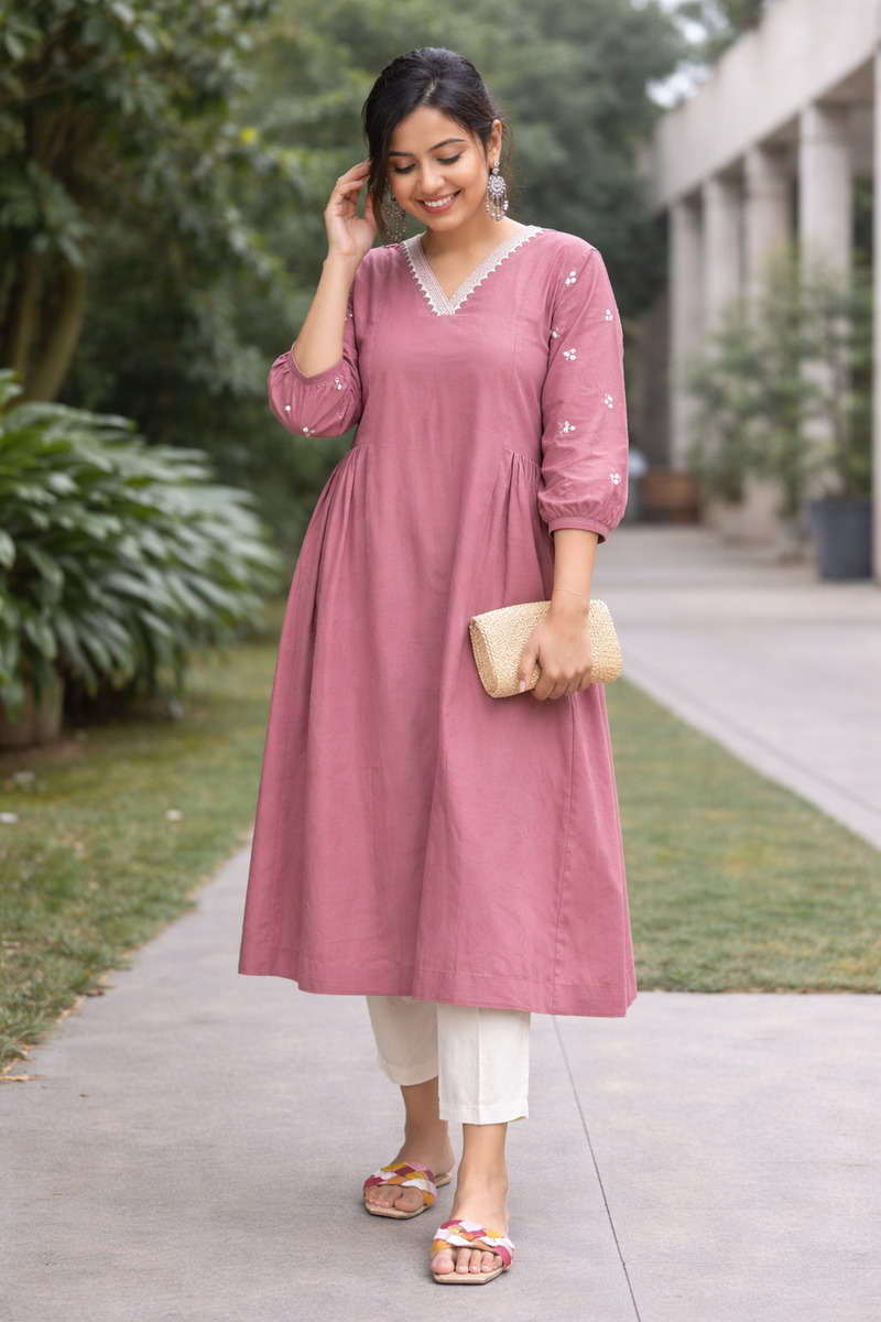 Solid Embroidered Kurta with Pant