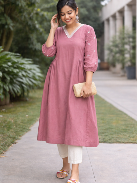 Solid Embroidered Kurta with Pant