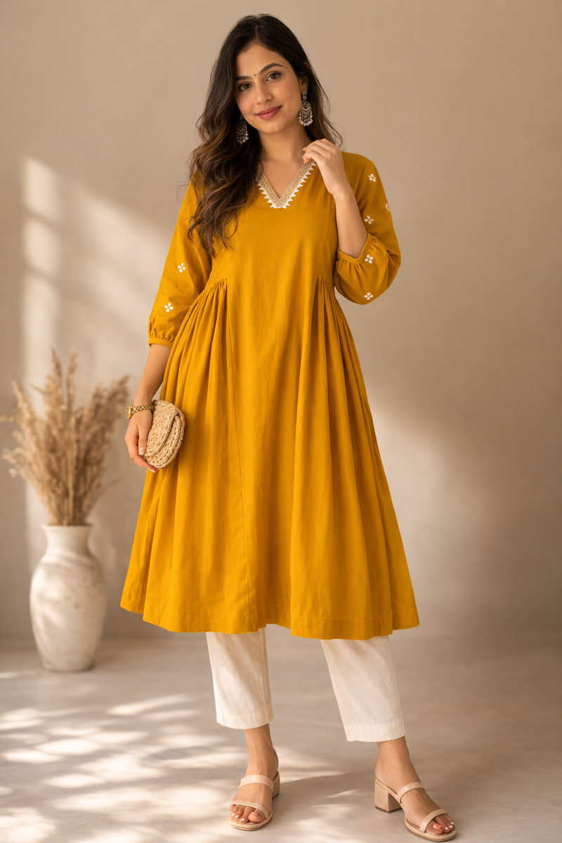 Solid Embroidered Kurta with Pant