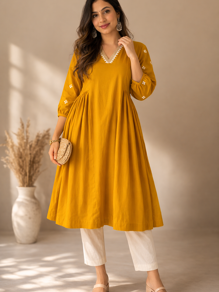 Solid Embroidered Kurta with Pant