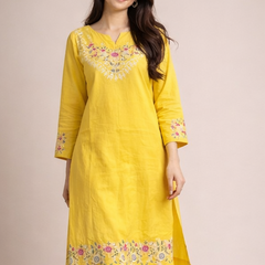 Floral Embroidered Kurti with White Pants